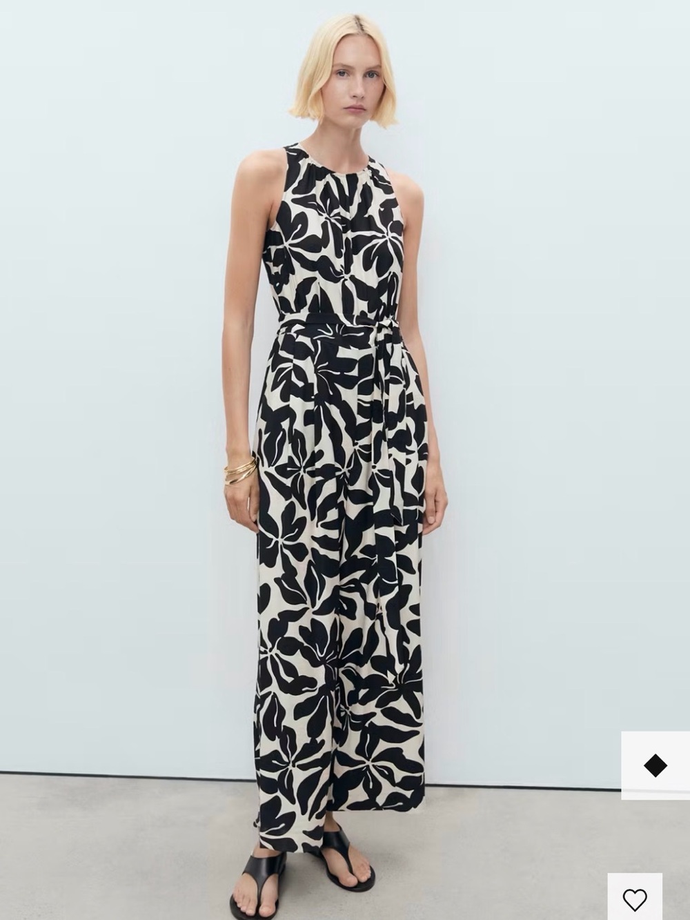 Sleeveless Black and White Floral Maxi Jumpsuit